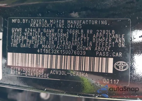 2005 Toyota Camry Se from USA, damaged, VIN 4T1BE32K15U076039